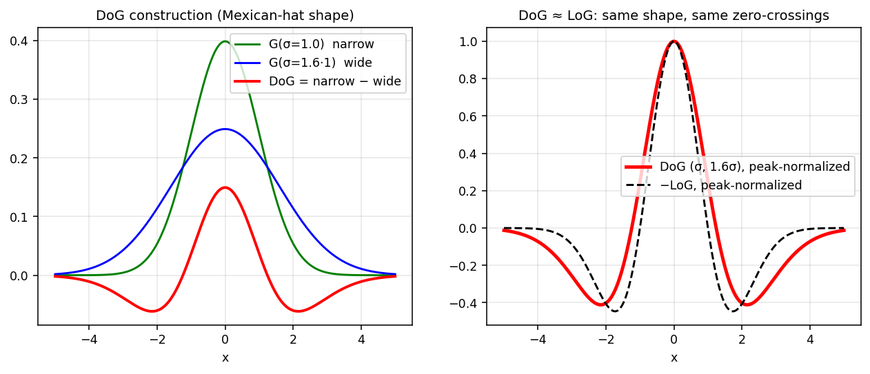 LoG and DoG kernel cross-sections