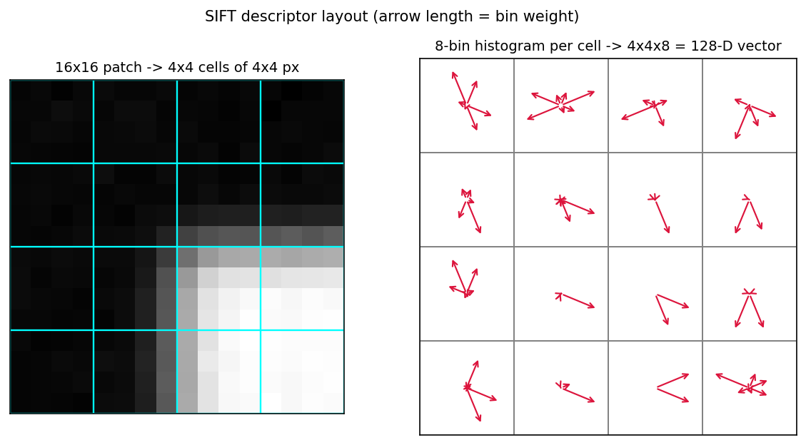 SIFT 4x4x8 descriptor grid diagram